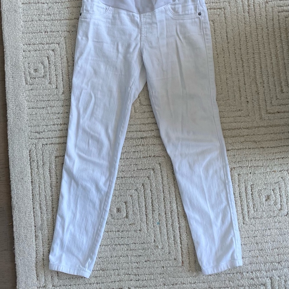 White maternity jeans with full belly band